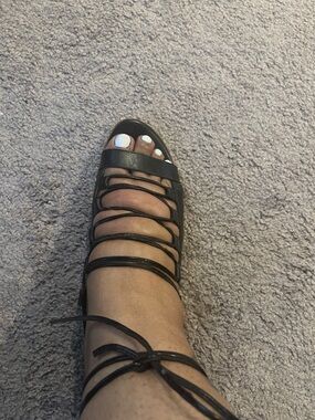 Franco Sarto Black Lace-Up Strappy Heel Sandal